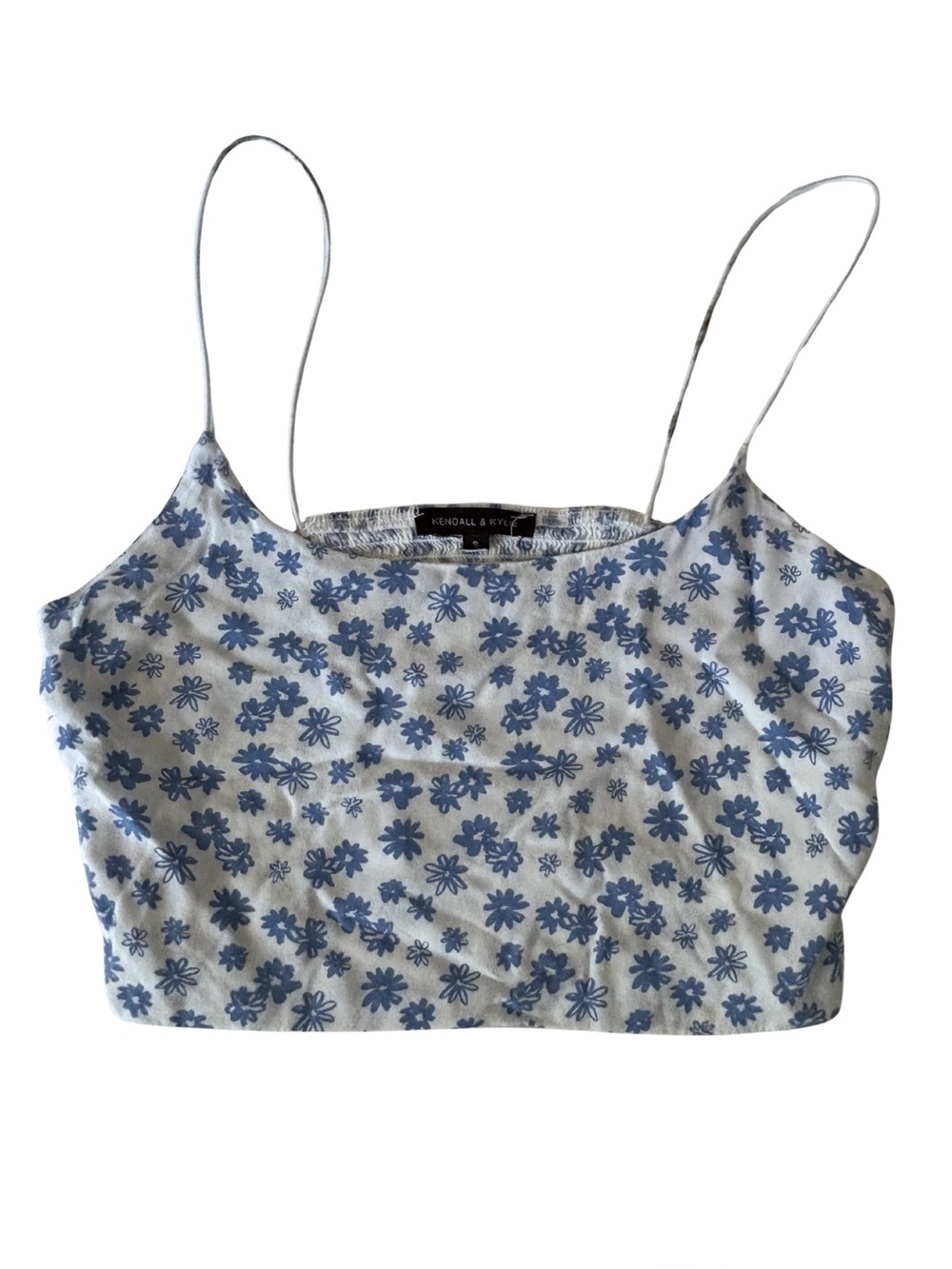 Kendall & Kylie White Cropped Cami with Blue Floral Print